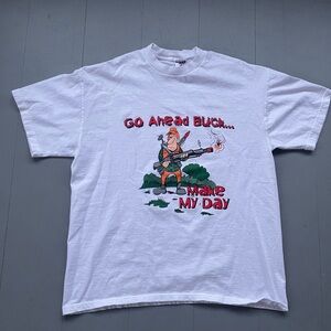 Jerzees White Graphic Tee with Red and Green Design